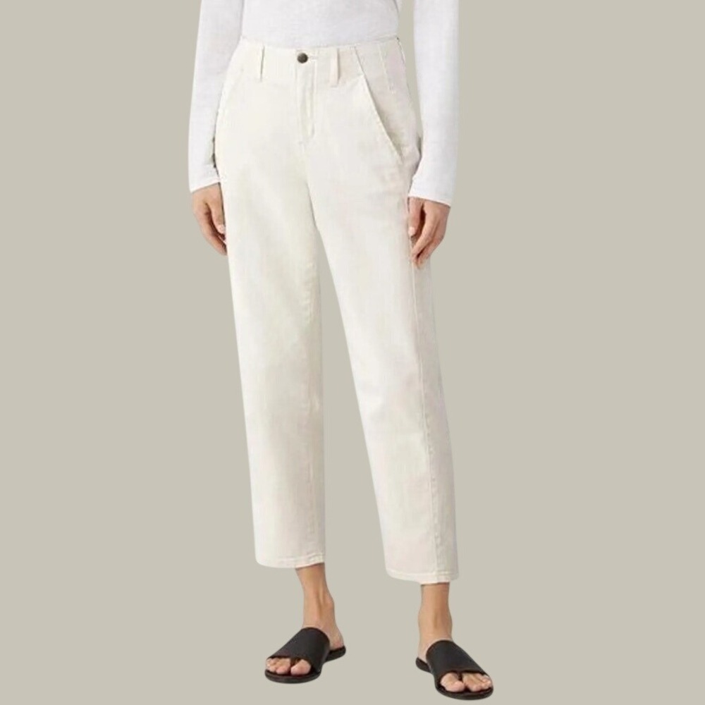 Eileen Fisher Hi Waisted Curve Ankle Pants 24W Off White Minimalist Natural